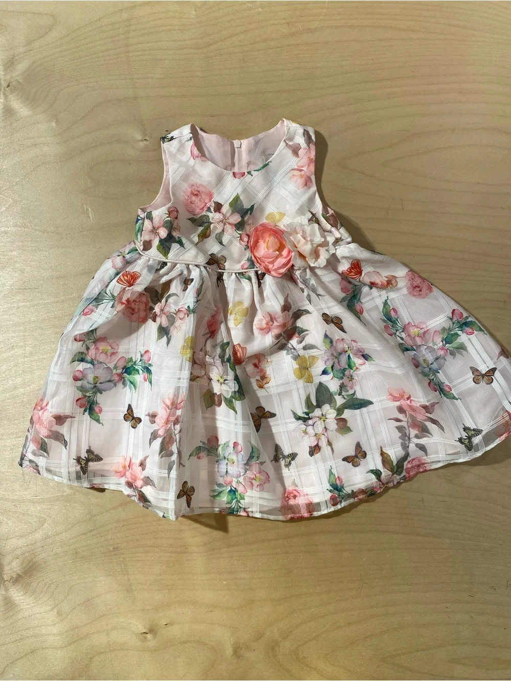 Rare Editions Pink Floral Organza Party Dress with Flower Accent 24 Months (RN)